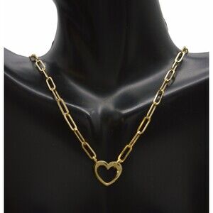 Real 14K Yellow Gold 18 Paperclip Chain Heart Carabiner Clasp Necklace 3.9gr